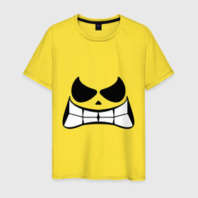 Мужская футболка хлопок с принтом Смайл жуткий в Тюмени, 100% хлопок | прямой крой, круглый вырез горловины, длина до линии бедер, слегка спущенное плечо. | smile | злой  смайл | зубастик | зубастый смайл | смайл