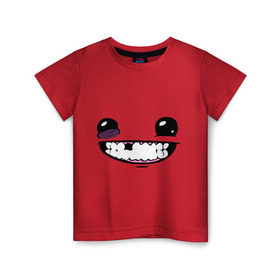 Детская футболка хлопок с принтом Super Meat Boy: Face в Тюмени, 100% хлопок | круглый вырез горловины, полуприлегающий силуэт, длина до линии бедер | зубастик | зубы | игра | компьютерные игры | лицо | рожа | рожица