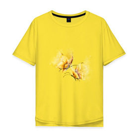 Мужская футболка хлопок Oversize с принтом Золотые бабочки в Тюмени, 100% хлопок | свободный крой, круглый ворот, “спинка” длиннее передней части | Тематика изображения на принте: бабочки | девушкам | для девушек | животные | насекомые