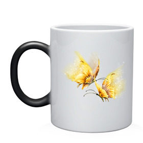 Кружка хамелеон с принтом Золотые бабочки в Тюмени, керамика | меняет цвет при нагревании, емкость 330 мл | бабочки | девушкам | для девушек | животные | насекомые