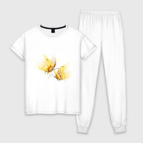 Женская пижама хлопок с принтом Золотые бабочки в Тюмени, 100% хлопок | брюки и футболка прямого кроя, без карманов, на брюках мягкая резинка на поясе и по низу штанин | бабочки | девушкам | для девушек | животные | насекомые