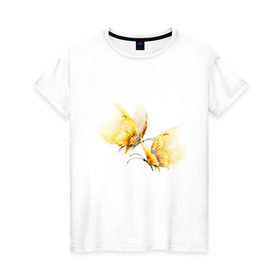 Женская футболка хлопок с принтом Золотые бабочки в Тюмени, 100% хлопок | прямой крой, круглый вырез горловины, длина до линии бедер, слегка спущенное плечо | бабочки | девушкам | для девушек | животные | насекомые