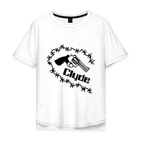 Мужская футболка хлопок Oversize с принтом Clyde в Тюмени, 100% хлопок | свободный крой, круглый ворот, “спинка” длиннее передней части | clyde | бонни и клайд | для влюбленных | для двоих | клайд | парные | пистолет | револьвер