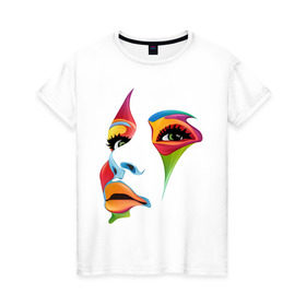 Женская футболка хлопок с принтом цветное лицо в Тюмени, 100% хлопок | прямой крой, круглый вырез горловины, длина до линии бедер, слегка спущенное плечо | colors | глаза | девушкам | для девушек | краски | лицо | цвета