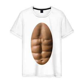 Мужская футболка хлопок с принтом мужское тело в Тюмени, 100% хлопок | прямой крой, круглый вырез горловины, длина до линии бедер, слегка спущенное плечо. | мышцы | обнаженное тело | пресс