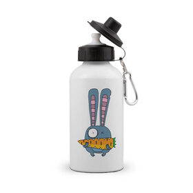 Бутылка спортивная с принтом заяц с морковкой в Тюмени, металл | емкость — 500 мл, в комплекте две пластиковые крышки и карабин для крепления | животные | зайчик | заяц | заяц с морковкой | морковка