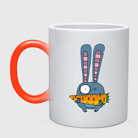 Кружка хамелеон с принтом заяц с морковкой в Тюмени, керамика | меняет цвет при нагревании, емкость 330 мл | Тематика изображения на принте: животные | зайчик | заяц | заяц с морковкой | морковка