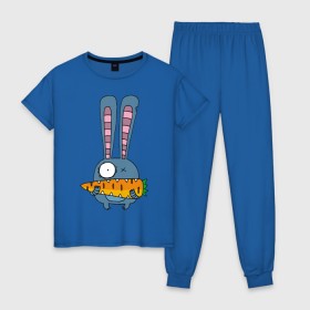 Женская пижама хлопок с принтом заяц с морковкой в Тюмени, 100% хлопок | брюки и футболка прямого кроя, без карманов, на брюках мягкая резинка на поясе и по низу штанин | животные | зайчик | заяц | заяц с морковкой | морковка