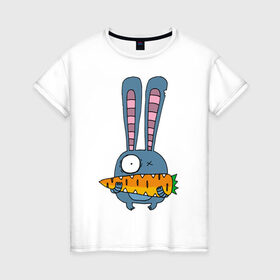 Женская футболка хлопок с принтом заяц с морковкой в Тюмени, 100% хлопок | прямой крой, круглый вырез горловины, длина до линии бедер, слегка спущенное плечо | животные | зайчик | заяц | заяц с морковкой | морковка