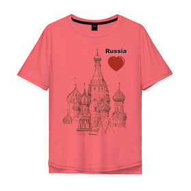Мужская футболка хлопок Oversize с принтом Люблю Россию (Кремль) в Тюмени, 100% хлопок | свободный крой, круглый ворот, “спинка” длиннее передней части | moscow | russia | государство | москва | патриот | родина | россия | страна | я русский