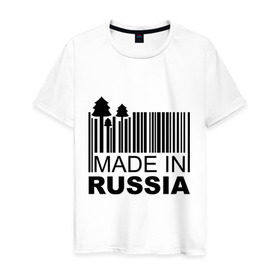 Мужская футболка хлопок с принтом Made in Russia штрихкод в Тюмени, 100% хлопок | прямой крой, круглый вырез горловины, длина до линии бедер, слегка спущенное плечо. | Тематика изображения на принте: made in russia | сделано в россии | че2012 | штрих код | штрихкод | я русский
