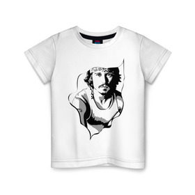 Детская футболка хлопок с принтом Джонни Депп в Тюмени, 100% хлопок | круглый вырез горловины, полуприлегающий силуэт, длина до линии бедер | Тематика изображения на принте: depp | johnny