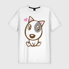Мужская футболка премиум с принтом Doggy in love в Тюмени, 92% хлопок, 8% лайкра | приталенный силуэт, круглый вырез ворота, длина до линии бедра, короткий рукав | влюбленная собака | дог | пес | собака | собачка | щенок