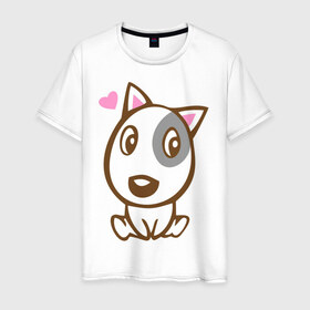 Мужская футболка хлопок с принтом Doggy in love в Тюмени, 100% хлопок | прямой крой, круглый вырез горловины, длина до линии бедер, слегка спущенное плечо. | влюбленная собака | дог | пес | собака | собачка | щенок