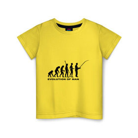 Детская футболка хлопок с принтом Рыбак. Эволюция в Тюмени, 100% хлопок | круглый вырез горловины, полуприлегающий силуэт, длина до линии бедер | Тематика изображения на принте: рыба | рыбак | рыбалка | удочка | эволюция