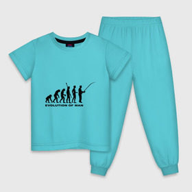 Детская пижама хлопок с принтом Рыбак. Эволюция в Тюмени, 100% хлопок |  брюки и футболка прямого кроя, без карманов, на брюках мягкая резинка на поясе и по низу штанин
 | Тематика изображения на принте: рыба | рыбак | рыбалка | удочка | эволюция