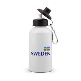 Бутылка спортивная с принтом Сборная Швеции - 10 в Тюмени, металл | емкость — 500 мл, в комплекте две пластиковые крышки и карабин для крепления | football | сборная швеции | флаг швеции | футбол | швеция
