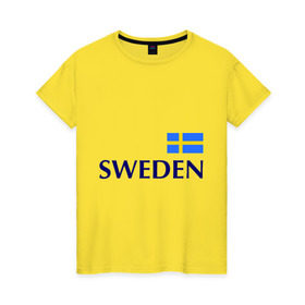 Женская футболка хлопок с принтом Сборная Швеции - 10 в Тюмени, 100% хлопок | прямой крой, круглый вырез горловины, длина до линии бедер, слегка спущенное плечо | football | сборная швеции | флаг швеции | футбол | швеция