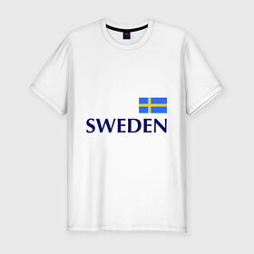 Мужская футболка премиум с принтом Сборная Швеции - 10 в Тюмени, 92% хлопок, 8% лайкра | приталенный силуэт, круглый вырез ворота, длина до линии бедра, короткий рукав | football | сборная швеции | флаг швеции | футбол | швеция