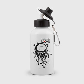 Бутылка спортивная с принтом Влюбленная медуза в Тюмени, металл | емкость — 500 мл, в комплекте две пластиковые крышки и карабин для крепления | love | влюбленная медуза | любовь | медуза