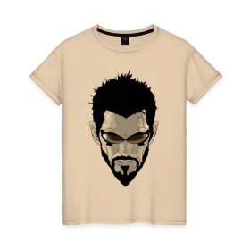 Женская футболка хлопок с принтом Deus Ex Human Revolution - Adam Jensen в Тюмени, 100% хлопок | прямой крой, круглый вырез горловины, длина до линии бедер, слегка спущенное плечо | адам дженсен | игры | компьютерные игры | персонаж