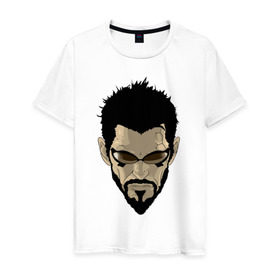Мужская футболка хлопок с принтом Deus Ex Human Revolution - Adam Jensen в Тюмени, 100% хлопок | прямой крой, круглый вырез горловины, длина до линии бедер, слегка спущенное плечо. | адам дженсен | игры | компьютерные игры | персонаж