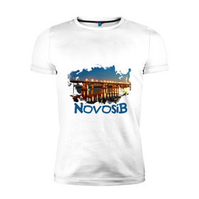Мужская футболка премиум с принтом Novosib print в Тюмени, 92% хлопок, 8% лайкра | приталенный силуэт, круглый вырез ворота, длина до линии бедра, короткий рукав | город | города | мост | новосиб | новосибирск | нск