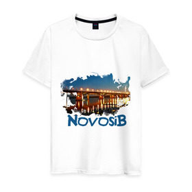 Мужская футболка хлопок с принтом Novosib print в Тюмени, 100% хлопок | прямой крой, круглый вырез горловины, длина до линии бедер, слегка спущенное плечо. | город | города | мост | новосиб | новосибирск | нск
