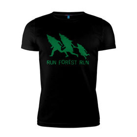 Мужская футболка премиум с принтом Беги лес в Тюмени, 92% хлопок, 8% лайкра | приталенный силуэт, круглый вырез ворота, длина до линии бедра, короткий рукав | eco | run forest run | беги лес беги | зеленые технологии | зелень | лес | планета | чистота | эко | экология