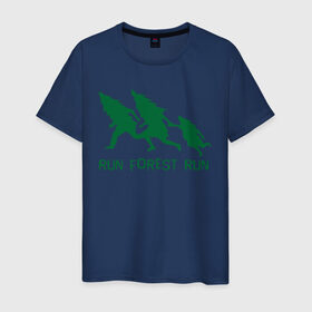 Мужская футболка хлопок с принтом Беги лес в Тюмени, 100% хлопок | прямой крой, круглый вырез горловины, длина до линии бедер, слегка спущенное плечо. | eco | run forest run | беги лес беги | зеленые технологии | зелень | лес | планета | чистота | эко | экология