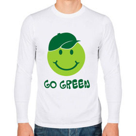 Мужской лонгслив хлопок с принтом Грин смайл в Тюмени, 100% хлопок |  | eco | go green | green | зеленые технологии | зелень | планета | смайл | смайлик | чистота | эко | экология