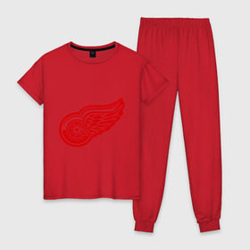 Женская пижама хлопок с принтом Detroit Red Wings Pavel Datsyuk - Павел Дацюк в Тюмени, 100% хлопок | брюки и футболка прямого кроя, без карманов, на брюках мягкая резинка на поясе и по низу штанин | нхл