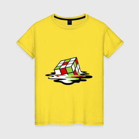 Женская футболка хлопок с принтом Кубик рубика в Тюмени, 100% хлопок | прямой крой, круглый вырез горловины, длина до линии бедер, слегка спущенное плечо | головоломка | игра | игрушка | кубик рубик