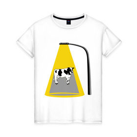 Женская футболка хлопок с принтом UFO Cow в Тюмени, 100% хлопок | прямой крой, круглый вырез горловины, длина до линии бедер, слегка спущенное плечо | 