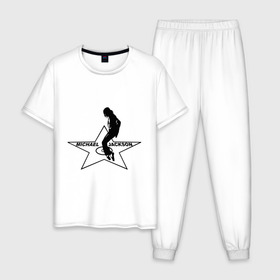 Мужская пижама хлопок с принтом Майкл Джексон Звезда в Тюмени, 100% хлопок | брюки и футболка прямого кроя, без карманов, на брюках мягкая резинка на поясе и по низу штанин
 | michael jackson | mj | поп звезда | поп музыка