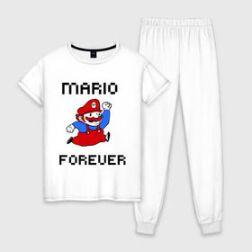 Женская пижама хлопок с принтом Mario forever в Тюмени, 100% хлопок | брюки и футболка прямого кроя, без карманов, на брюках мягкая резинка на поясе и по низу штанин | nintendo | марио | нинтендо