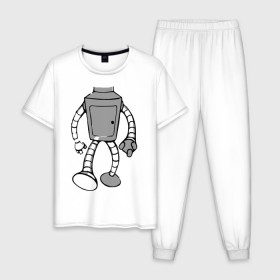 Мужская пижама хлопок с принтом бендэр в Тюмени, 100% хлопок | брюки и футболка прямого кроя, без карманов, на брюках мягкая резинка на поясе и по низу штанин
 | bender | futurama | бендер | мультики | мультфильмы | футурама
