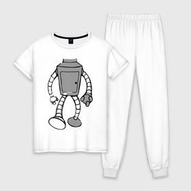 Женская пижама хлопок с принтом бендэр в Тюмени, 100% хлопок | брюки и футболка прямого кроя, без карманов, на брюках мягкая резинка на поясе и по низу штанин | bender | futurama | бендер | мультики | мультфильмы | футурама