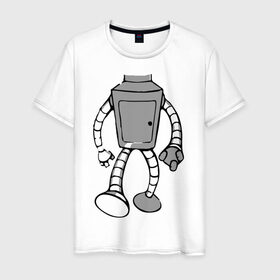 Мужская футболка хлопок с принтом бендэр в Тюмени, 100% хлопок | прямой крой, круглый вырез горловины, длина до линии бедер, слегка спущенное плечо. | bender | futurama | бендер | мультики | мультфильмы | футурама