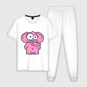 Мужская пижама хлопок с принтом Розовый слон в Тюмени, 100% хлопок | брюки и футболка прямого кроя, без карманов, на брюках мягкая резинка на поясе и по низу штанин
 | смешной