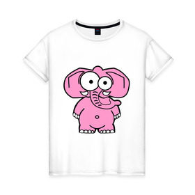 Женская футболка хлопок с принтом Розовый слон в Тюмени, 100% хлопок | прямой крой, круглый вырез горловины, длина до линии бедер, слегка спущенное плечо | смешной