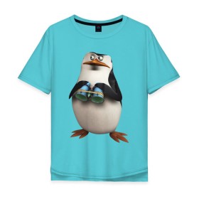 Мужская футболка хлопок Oversize с принтом Пингвин с биноклем в Тюмени, 100% хлопок | свободный крой, круглый ворот, “спинка” длиннее передней части | пингвин