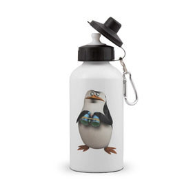 Бутылка спортивная с принтом Пингвин с биноклем в Тюмени, металл | емкость — 500 мл, в комплекте две пластиковые крышки и карабин для крепления | пингвин
