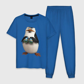 Мужская пижама хлопок с принтом Пингвин с биноклем в Тюмени, 100% хлопок | брюки и футболка прямого кроя, без карманов, на брюках мягкая резинка на поясе и по низу штанин
 | пингвин
