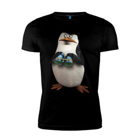 Мужская футболка премиум с принтом Пингвин с биноклем в Тюмени, 92% хлопок, 8% лайкра | приталенный силуэт, круглый вырез ворота, длина до линии бедра, короткий рукав | пингвин