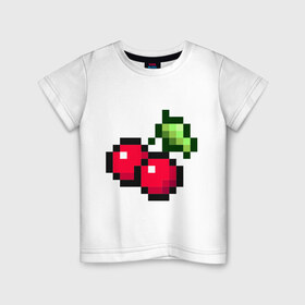 Детская футболка хлопок с принтом вишенки 8 бит в Тюмени, 100% хлопок | круглый вырез горловины, полуприлегающий силуэт, длина до линии бедер | 8 bit | вишня | восьмибитный