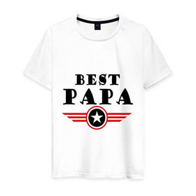Мужская футболка хлопок с принтом Best papa logo в Тюмени, 100% хлопок | прямой крой, круглый вырез горловины, длина до линии бедер, слегка спущенное плечо. | Тематика изображения на принте: best papa logo | мужу | отец | папа | папе | подарок папе | самые лучшие