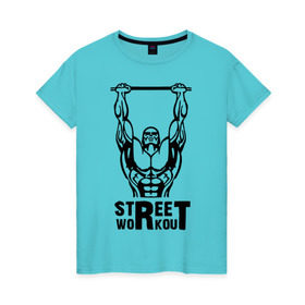 Женская футболка хлопок с принтом Street Workout K в Тюмени, 100% хлопок | прямой крой, круглый вырез горловины, длина до линии бедер, слегка спущенное плечо | street workout | street workout k | workout | спорт | стрит воркаут