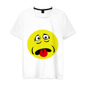 Мужская футболка хлопок с принтом Грустный смайл в Тюмени, 100% хлопок | прямой крой, круглый вырез горловины, длина до линии бедер, слегка спущенное плечо. | smile | грустный | грусть | смайл | смайлик
