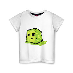 Детская футболка хлопок с принтом Slime в Тюмени, 100% хлопок | круглый вырез горловины, полуприлегающий силуэт, длина до линии бедер | Тематика изображения на принте: minecraft | игры | кубик | майнкрафт | смайлик